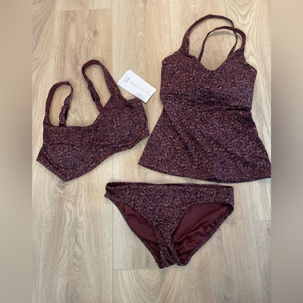 Athleta Burgandy Floral Swim Bundle